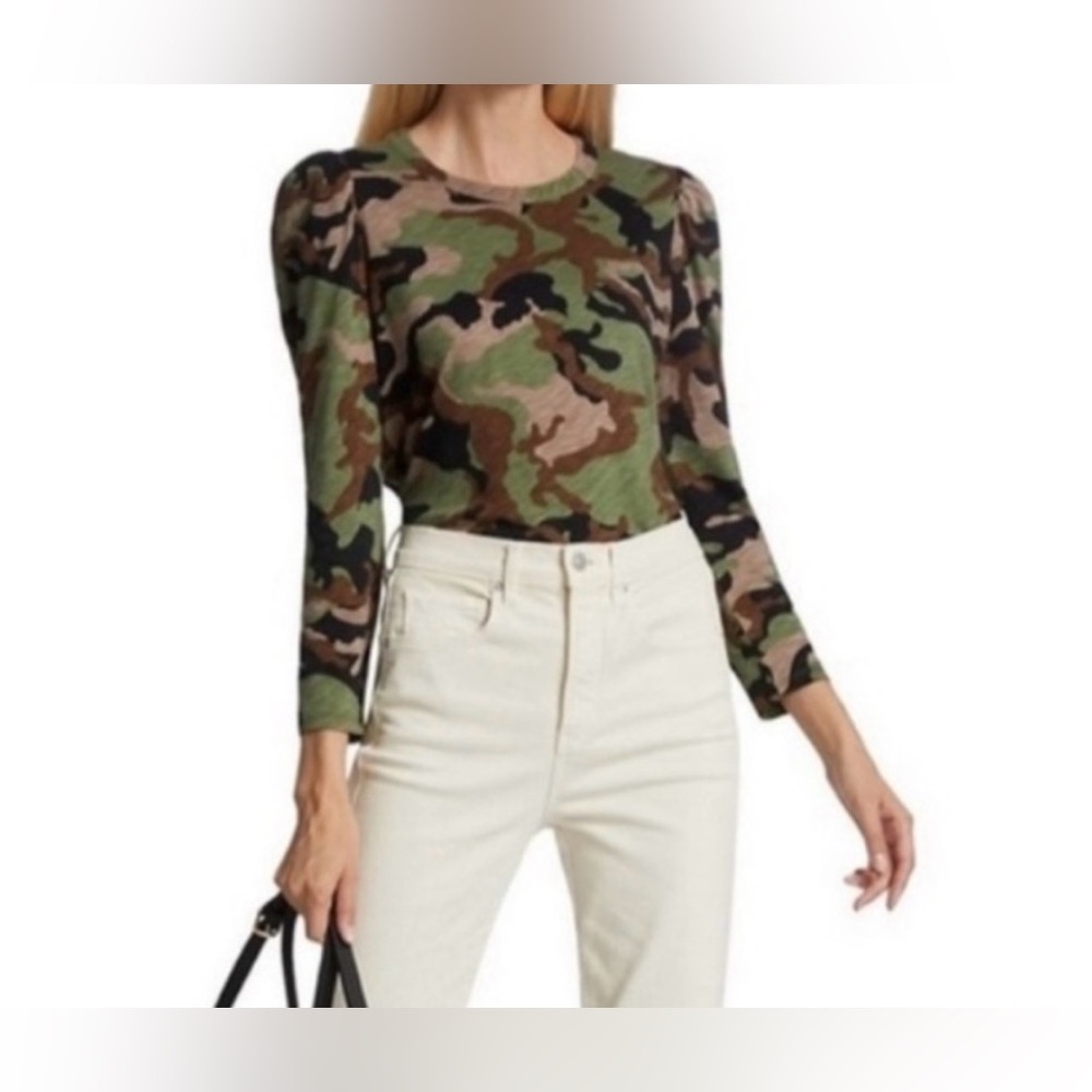 Veronica Beard Porter Pouf Sleeve Tee, Long Sleeve, Camo, Women’s Medium